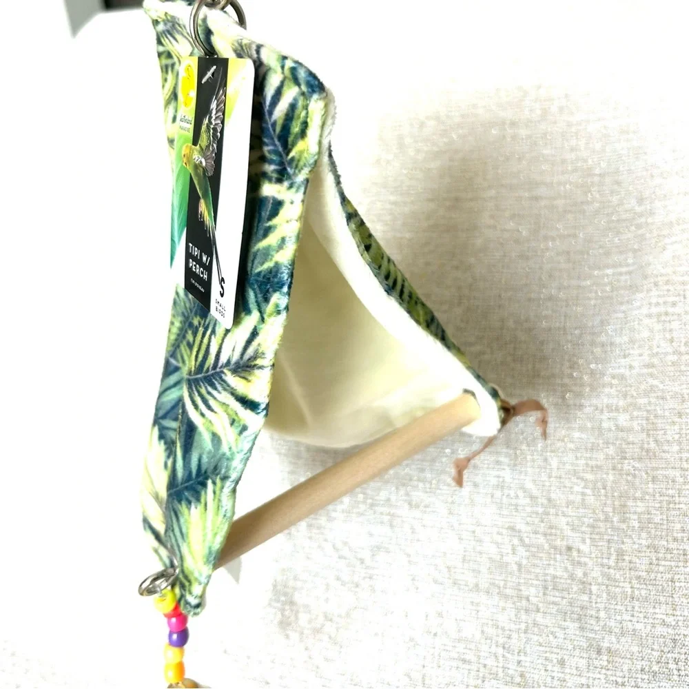NWT Hut/Tipi Tent Swinging Perch Green Jungle Leaves Pattern with Bell - Picture 1 of 6